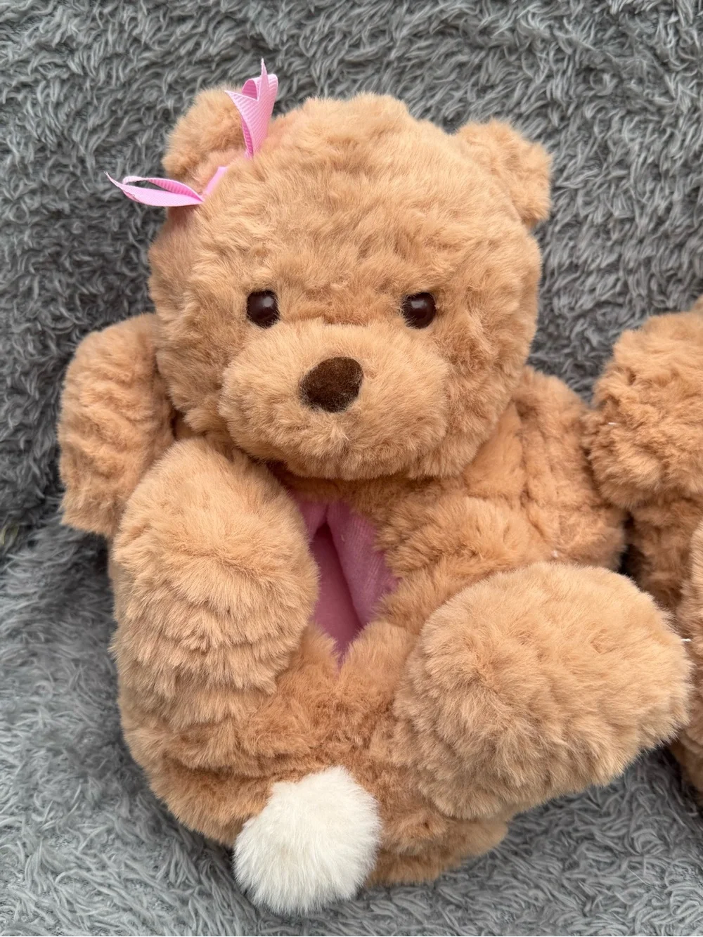 wonder nation Brown Bear Plush Slippers with Pink Bows Girls‎ 11-12 New